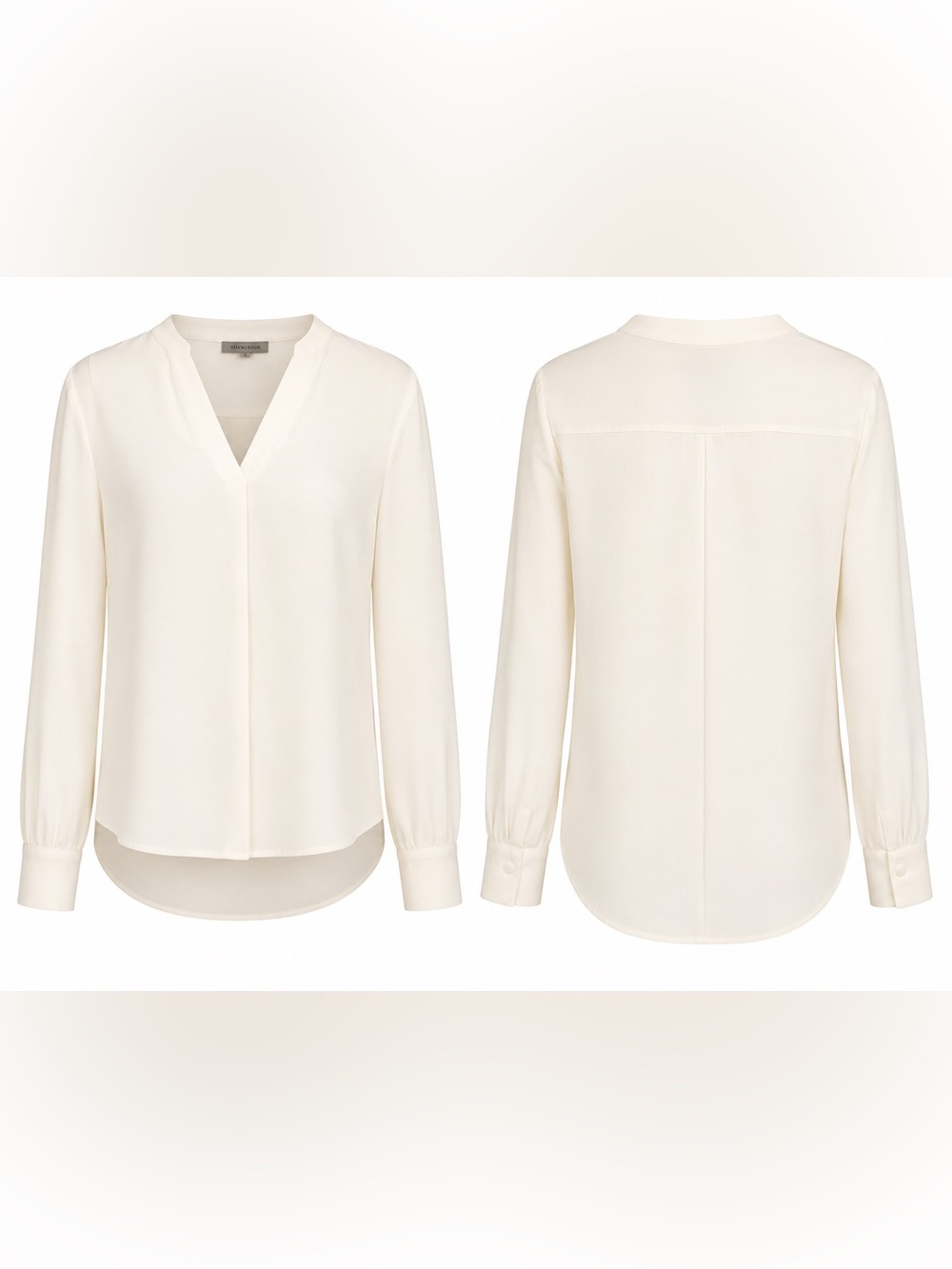 Classiques Entier Women's Silk Blend V-Neck Long Sleeve Blouse Cream Size M
